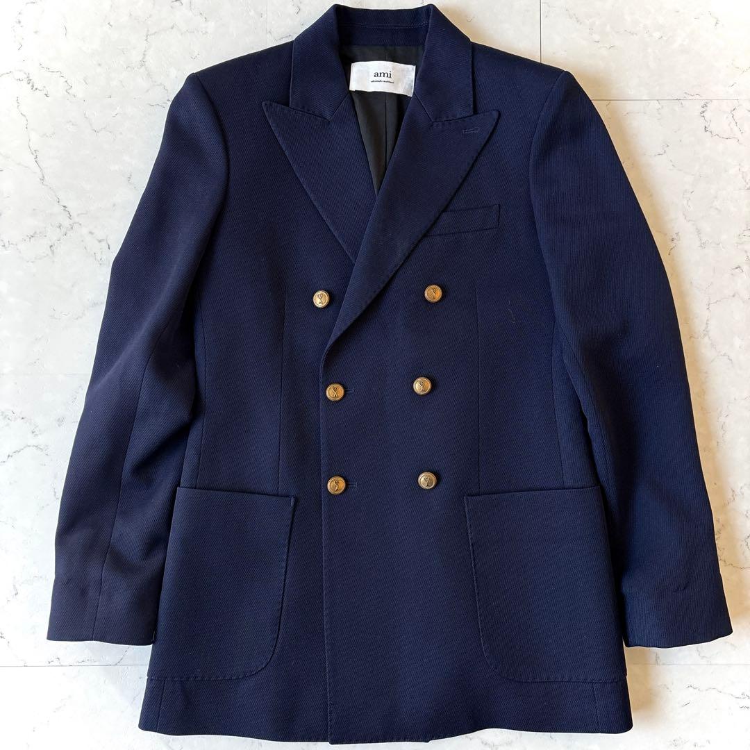 美品 アミパリス ハート金ボタン ダブル テーラードジャケット ブレザー 紺ブレ