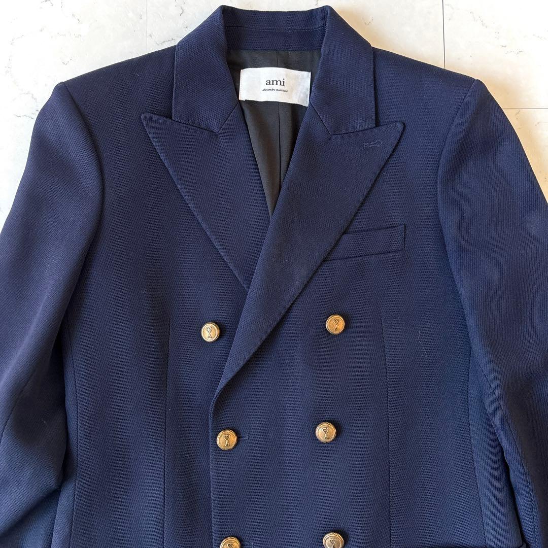 美品 アミパリス ハート金ボタン ダブル テーラードジャケット ブレザー 紺ブレ