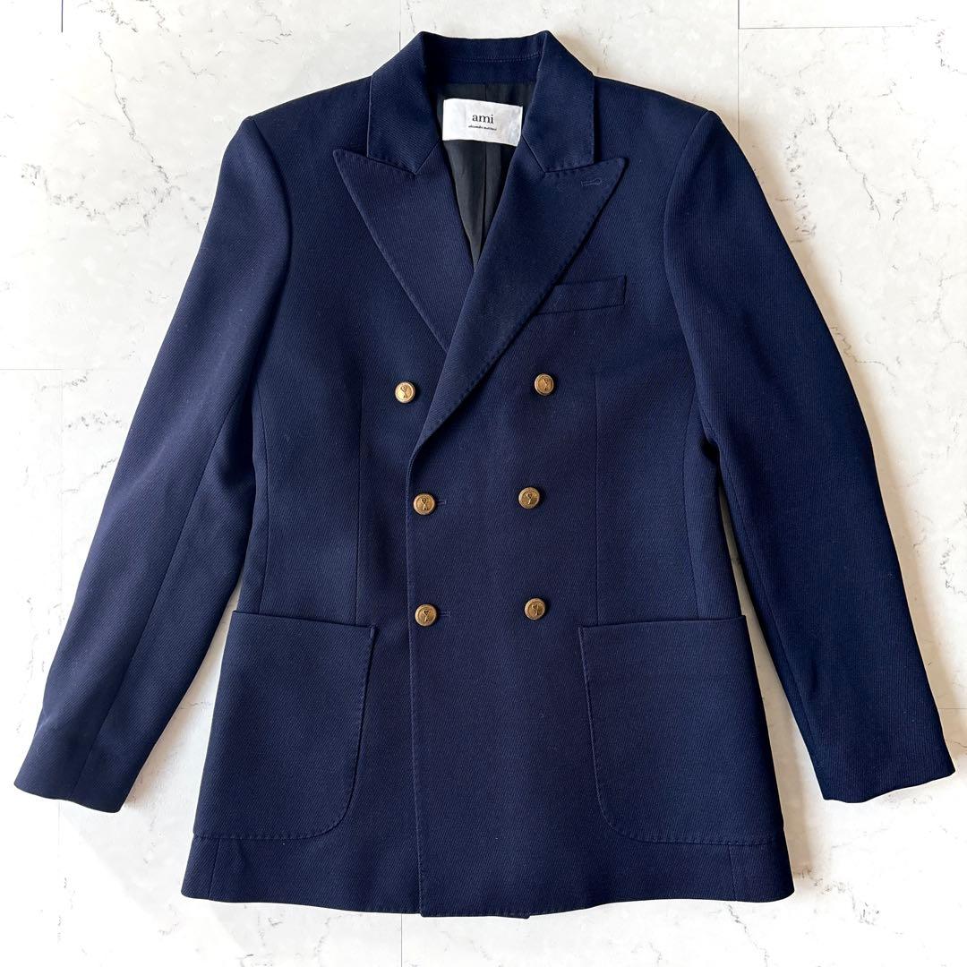 美品 アミパリス ハート金ボタン ダブル テーラードジャケット ブレザー 紺ブレ