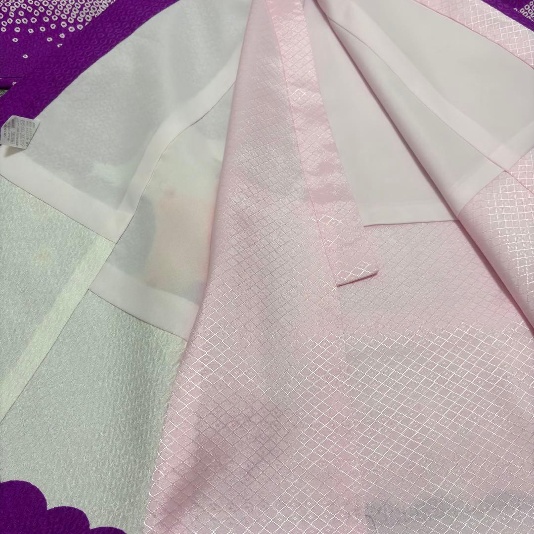 【新品未使用】正絹 日本製 総カラ絞り 本金箔技巧 お宮参り 産着 祝着 紫色