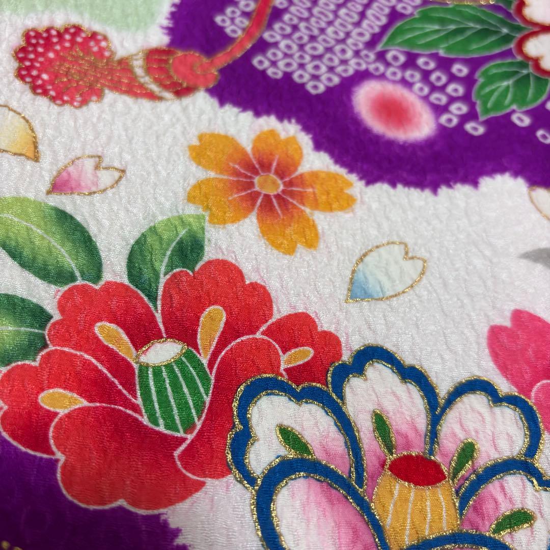 【新品未使用】正絹 日本製 総カラ絞り 本金箔技巧 お宮参り 産着 祝着 紫色