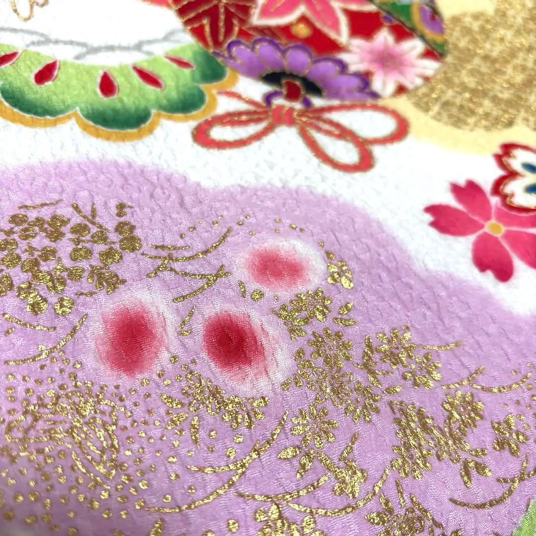 【新品未使用】正絹 日本製 総カラ絞り 本金箔技巧 お宮参り 産着 祝着 紫色