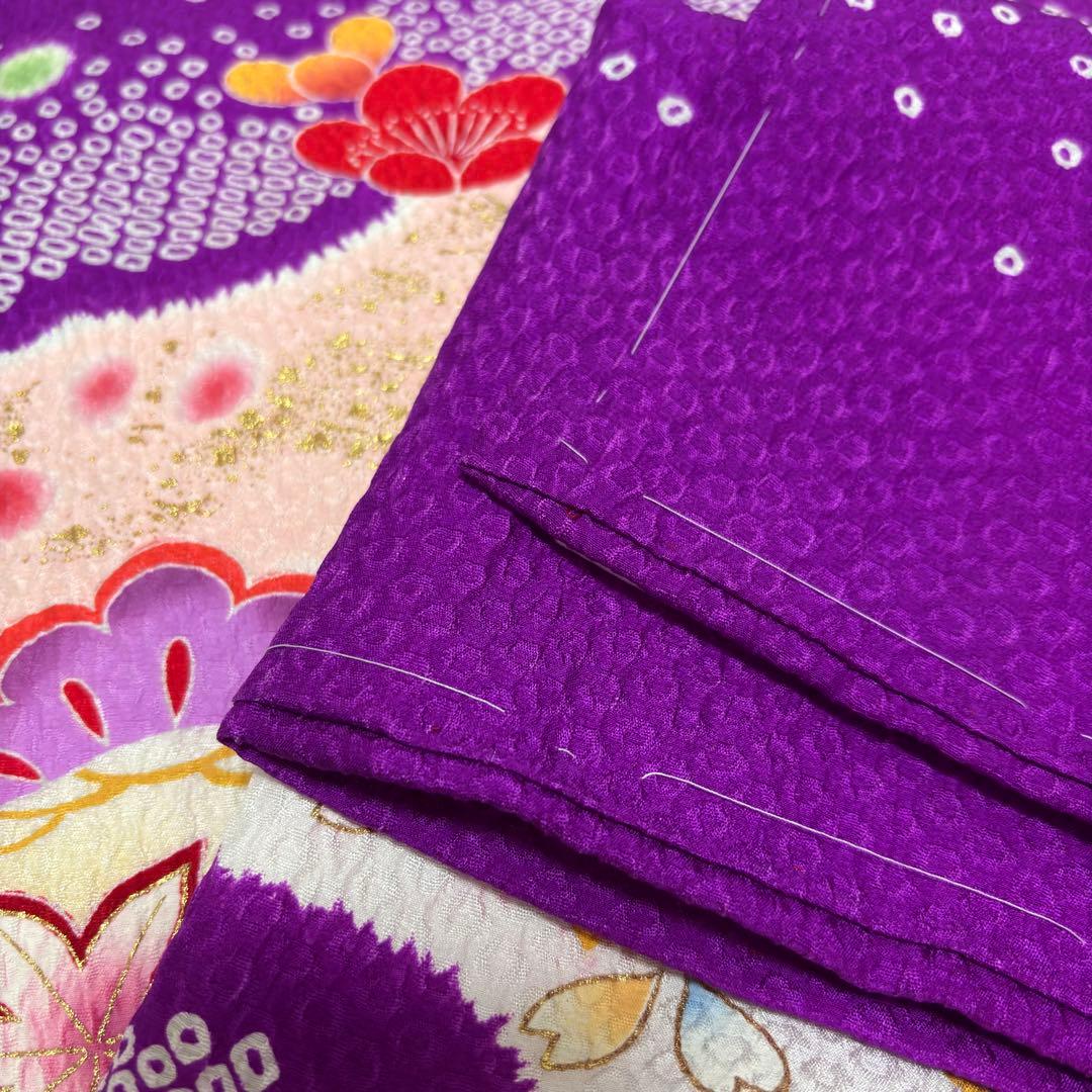 【新品未使用】正絹 日本製 総カラ絞り 本金箔技巧 お宮参り 産着 祝着 紫色