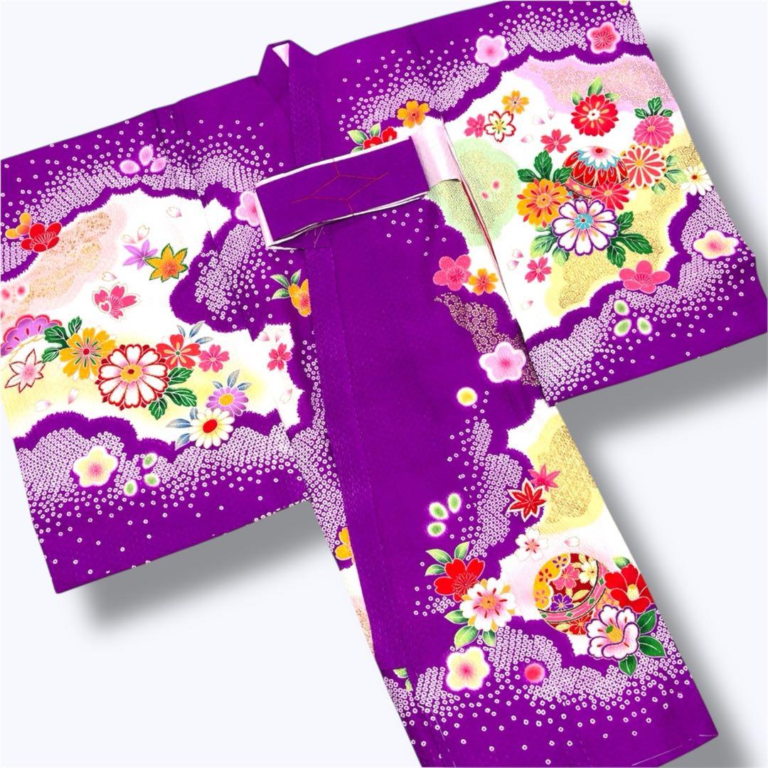 【新品未使用】正絹 日本製 総カラ絞り 本金箔技巧 お宮参り 産着 祝着 紫色