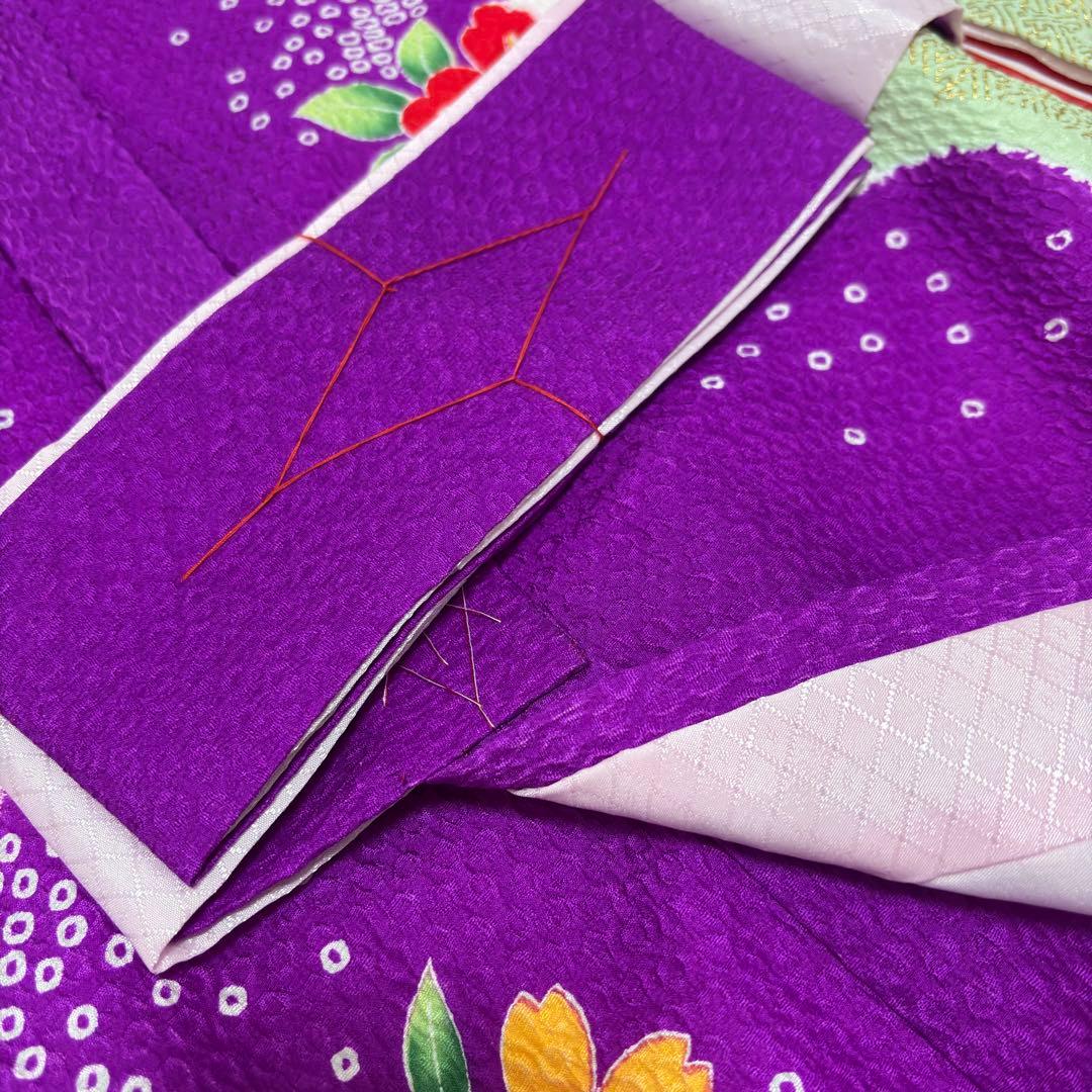 【新品未使用】正絹 日本製 総カラ絞り 本金箔技巧 お宮参り 産着 祝着 紫色