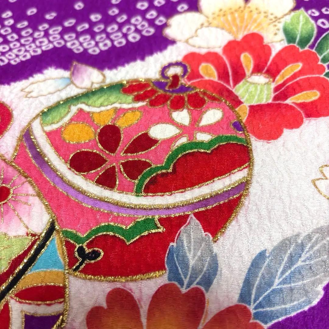 【新品未使用】正絹 日本製 総カラ絞り 本金箔技巧 お宮参り 産着 祝着 紫色