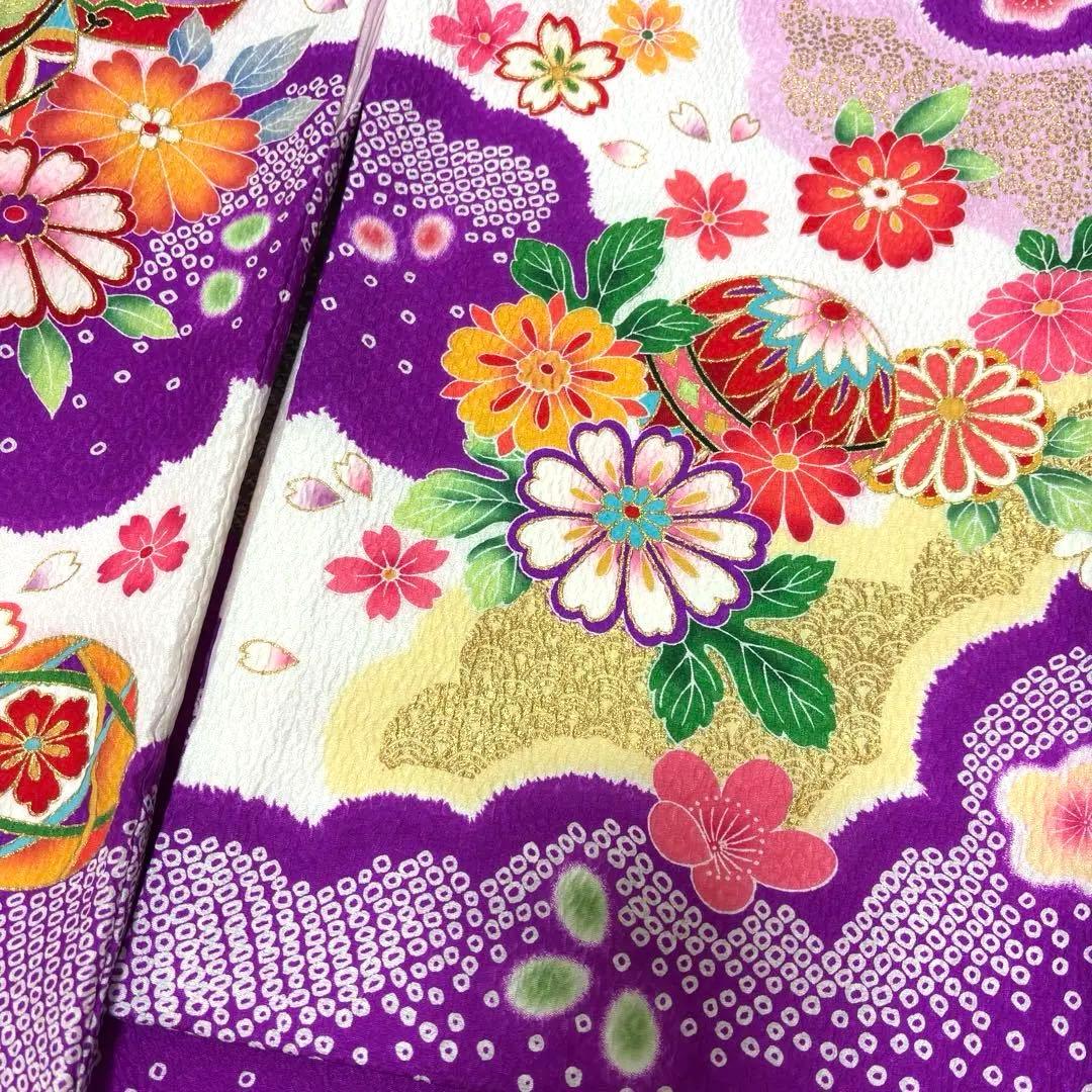 【新品未使用】正絹 日本製 総カラ絞り 本金箔技巧 お宮参り 産着 祝着 紫色