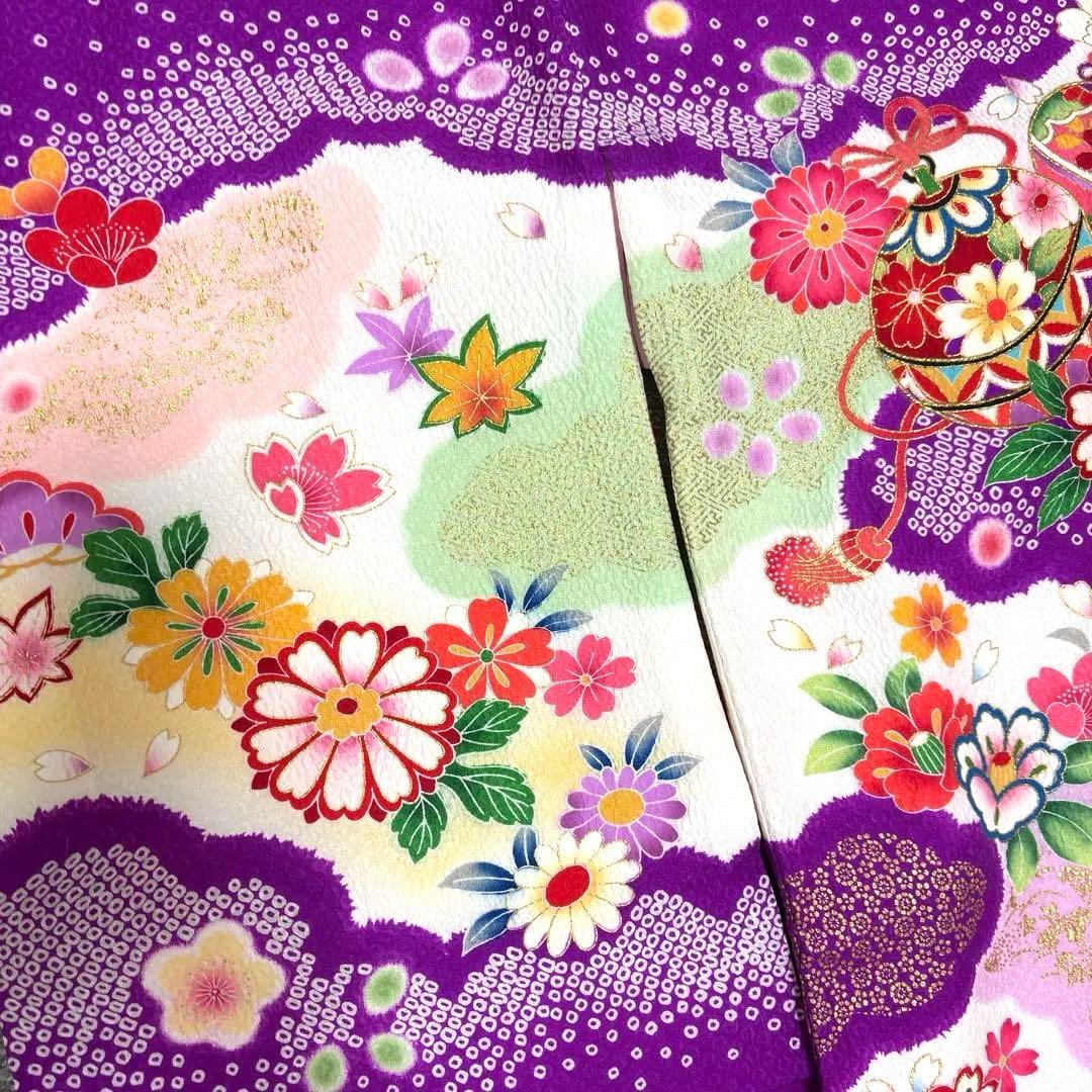 【新品未使用】正絹 日本製 総カラ絞り 本金箔技巧 お宮参り 産着 祝着 紫色