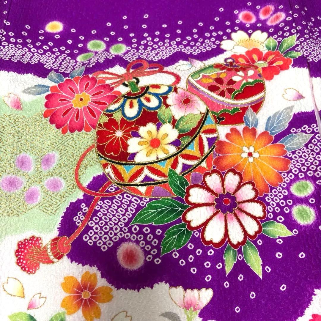 【新品未使用】正絹 日本製 総カラ絞り 本金箔技巧 お宮参り 産着 祝着 紫色