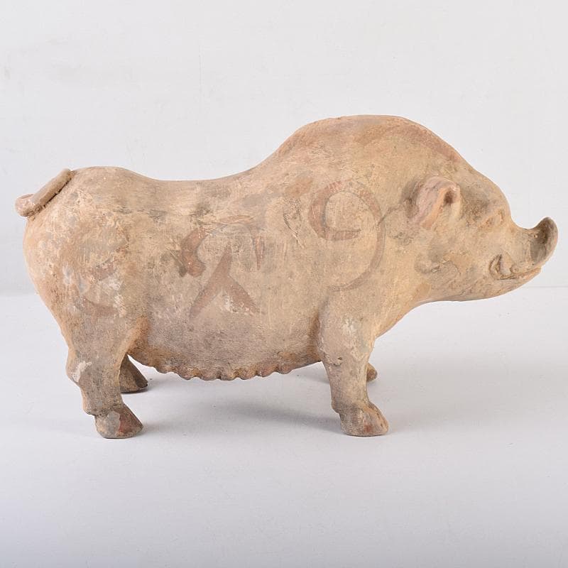 cafe-abakan　中国　加彩　豚俑　陶俑　置物　N　8950AE