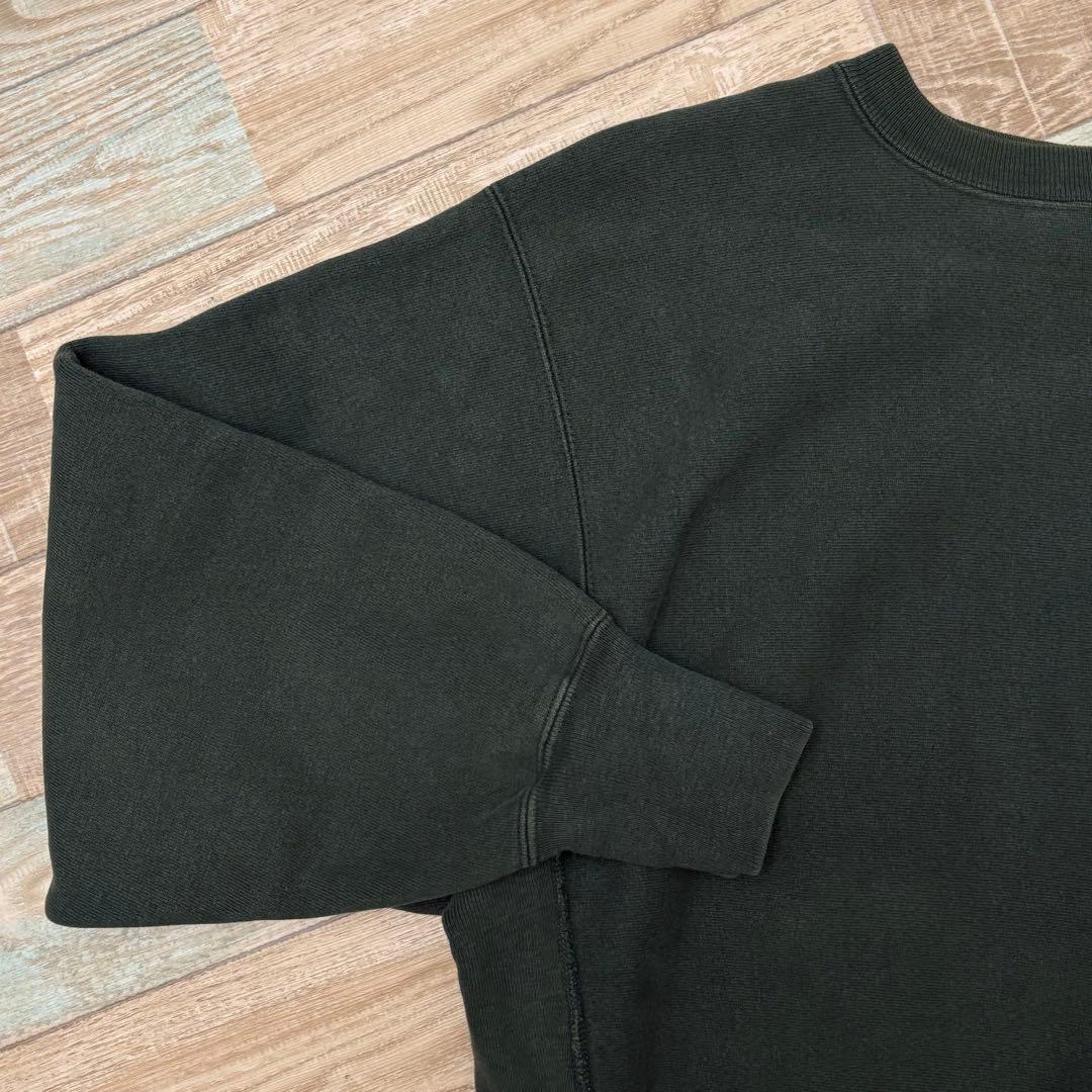 USA製 90s チャンピオン リバースウィーブ 無地 目あり 刺繍タグ モス