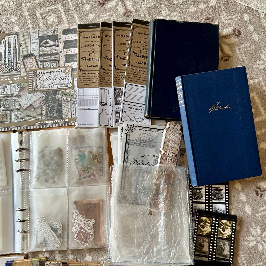 大量 紙モノ コラージュ素材まとめ売り レア シール 洋書 スタンプ マステ