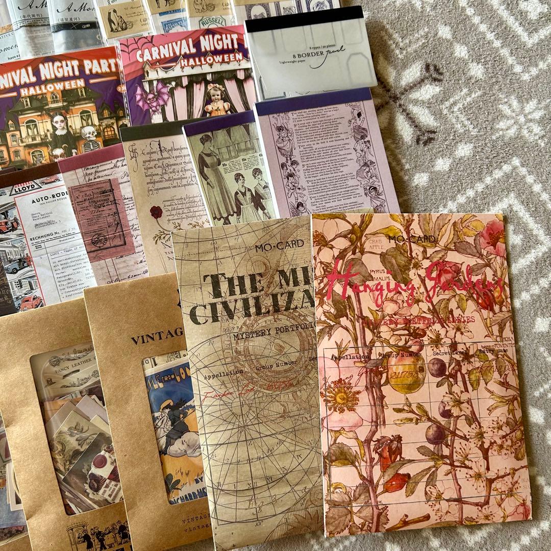 大量 紙モノ コラージュ素材まとめ売り レア シール 洋書 スタンプ マステ
