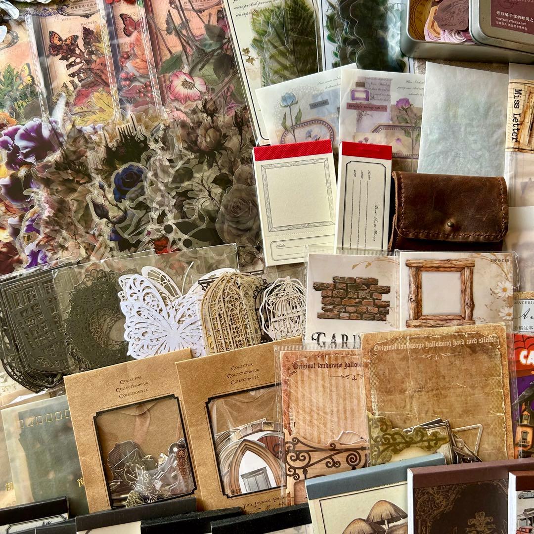 大量 紙モノ コラージュ素材まとめ売り レア シール 洋書 スタンプ マステ