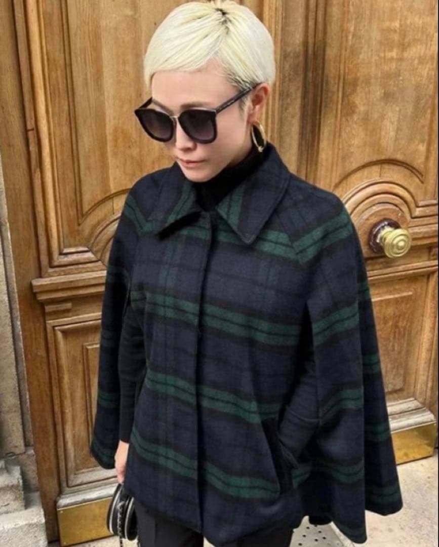 美品　JENNE ブリジット・バルドーコラボ タータン チェック ケープコート