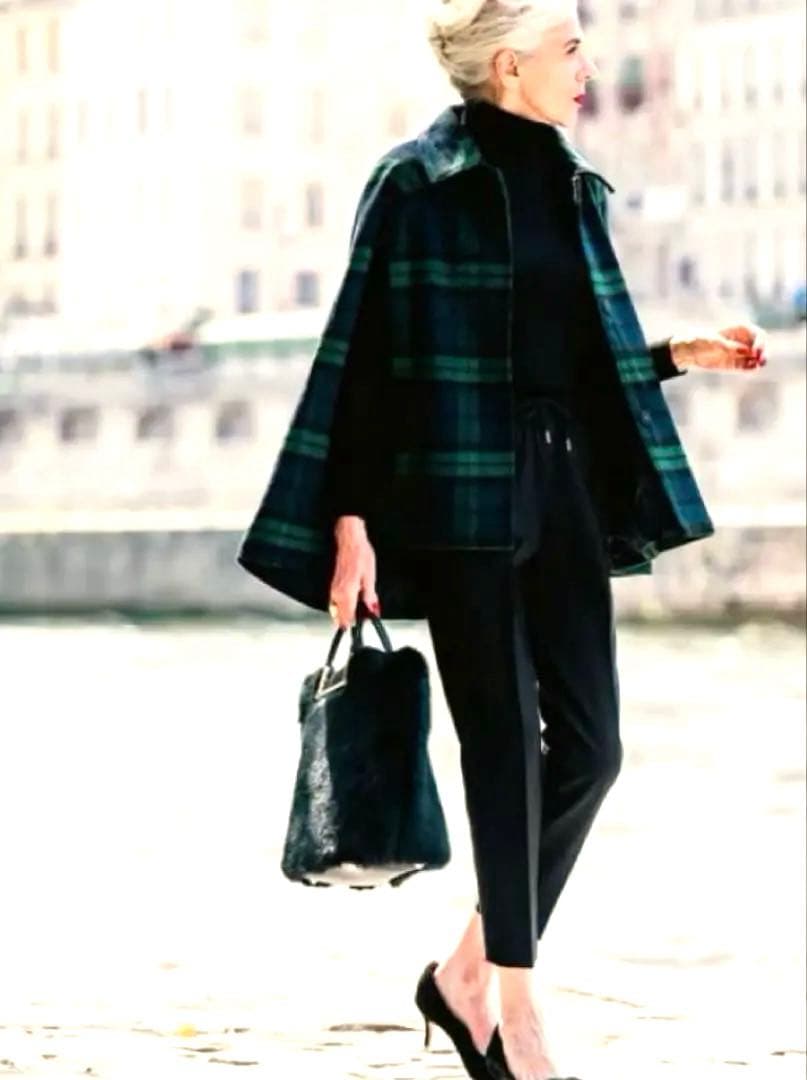 美品　JENNE ブリジット・バルドーコラボ タータン チェック ケープコート