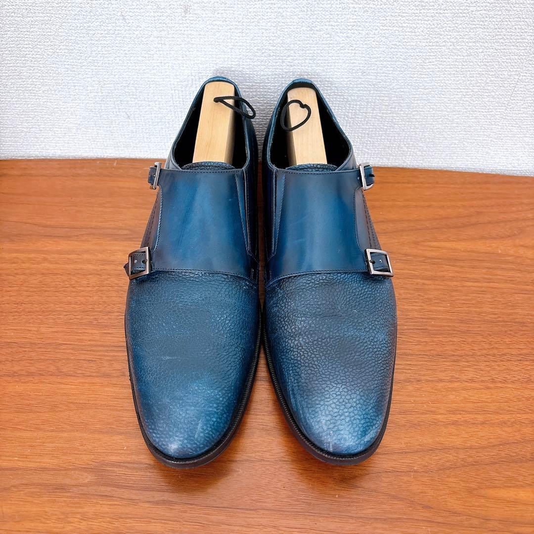 LANVIN ダブルモンクストラップ ビジネスシューズ ネイビー 25.5cm