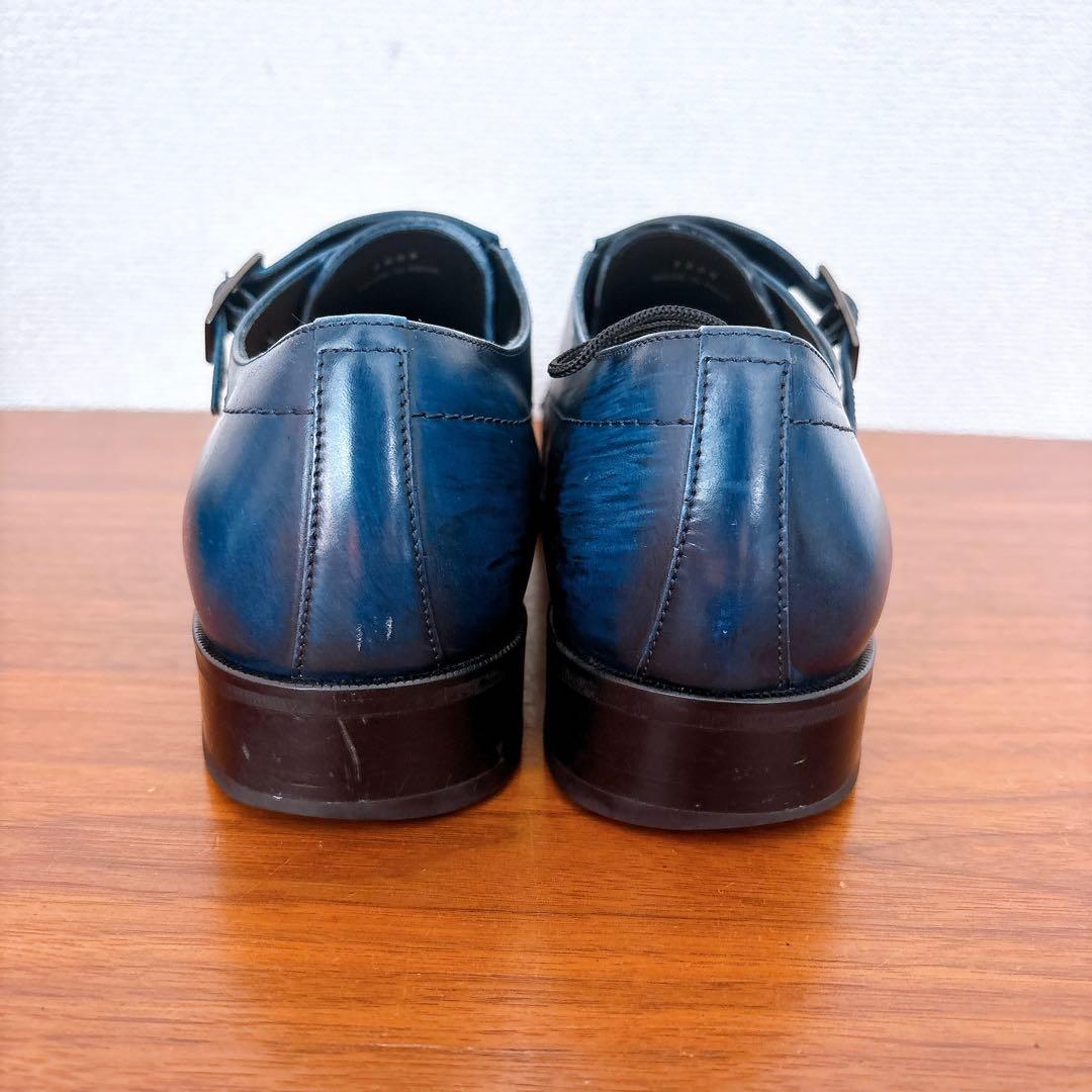 LANVIN ダブルモンクストラップ ビジネスシューズ ネイビー 25.5cm