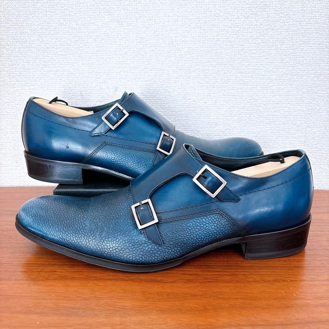 LANVIN ダブルモンクストラップ ビジネスシューズ ネイビー 25.5cm