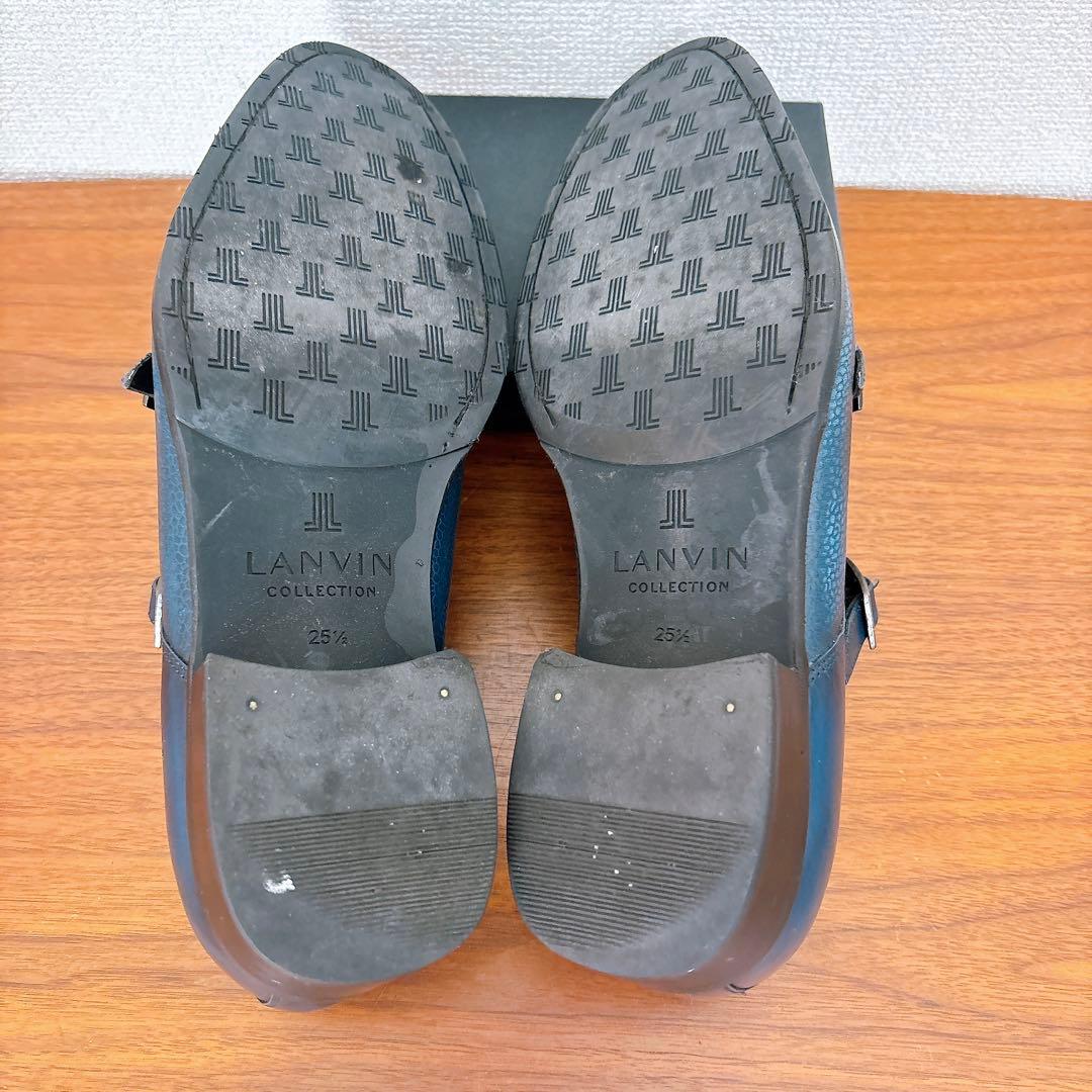 LANVIN ダブルモンクストラップ ビジネスシューズ ネイビー 25.5cm