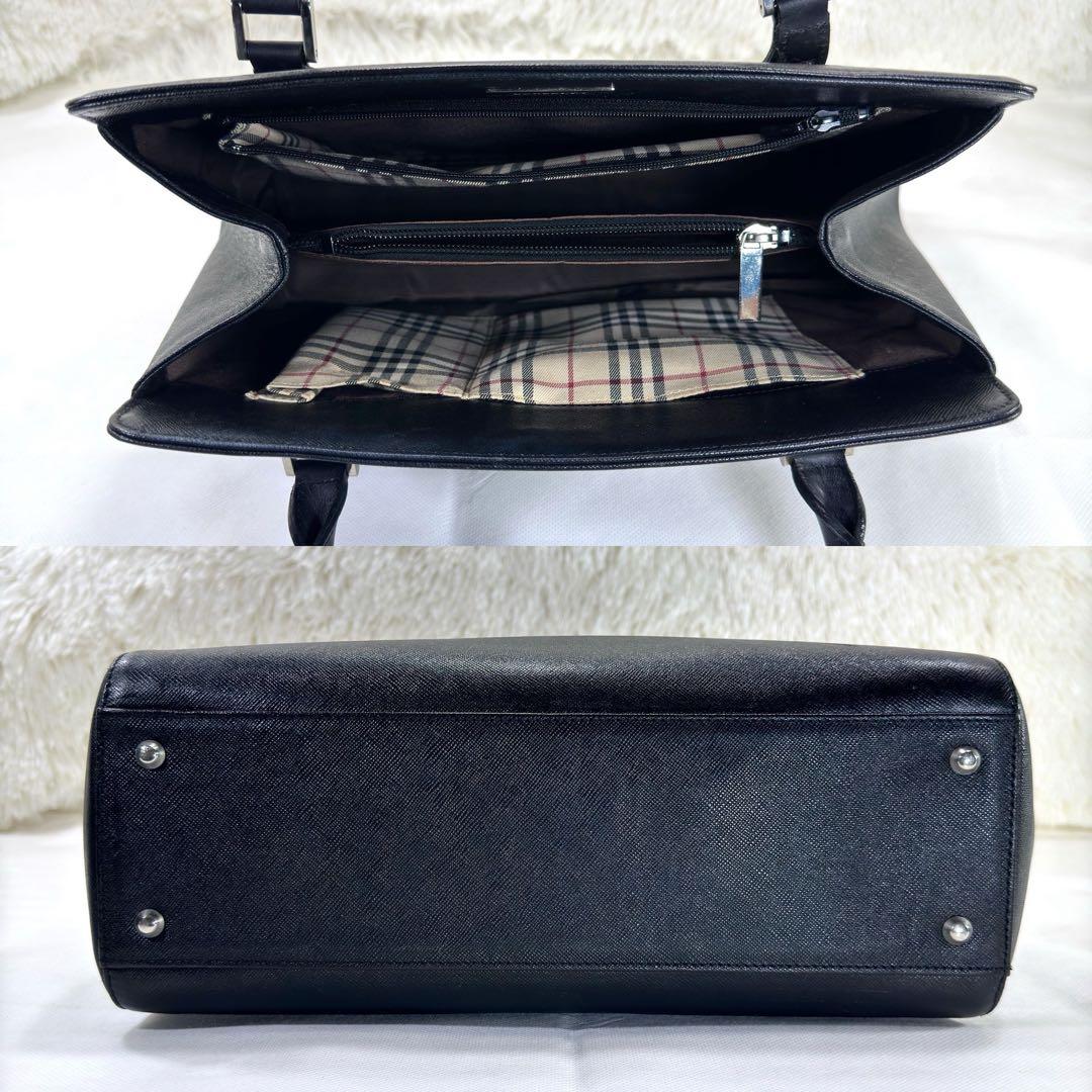 【極美品】バーバリー トートバッグ サフィアーノレザー ノバチェック 手提げ 黒