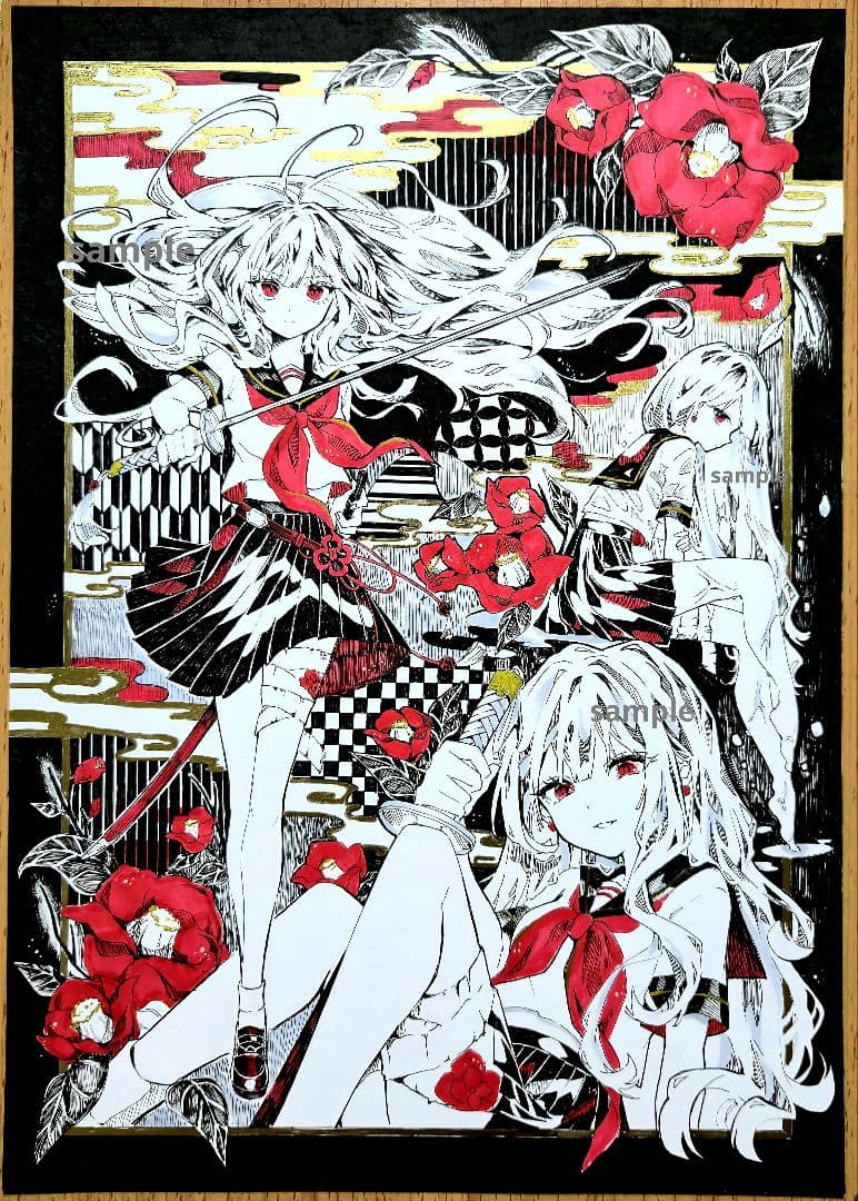 手描きイラスト 原画 和モダン 全身画