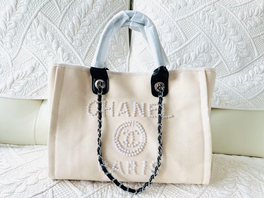 CHANELノベルティ☆肩掛けチェーントートバッグ新品キャンバス白