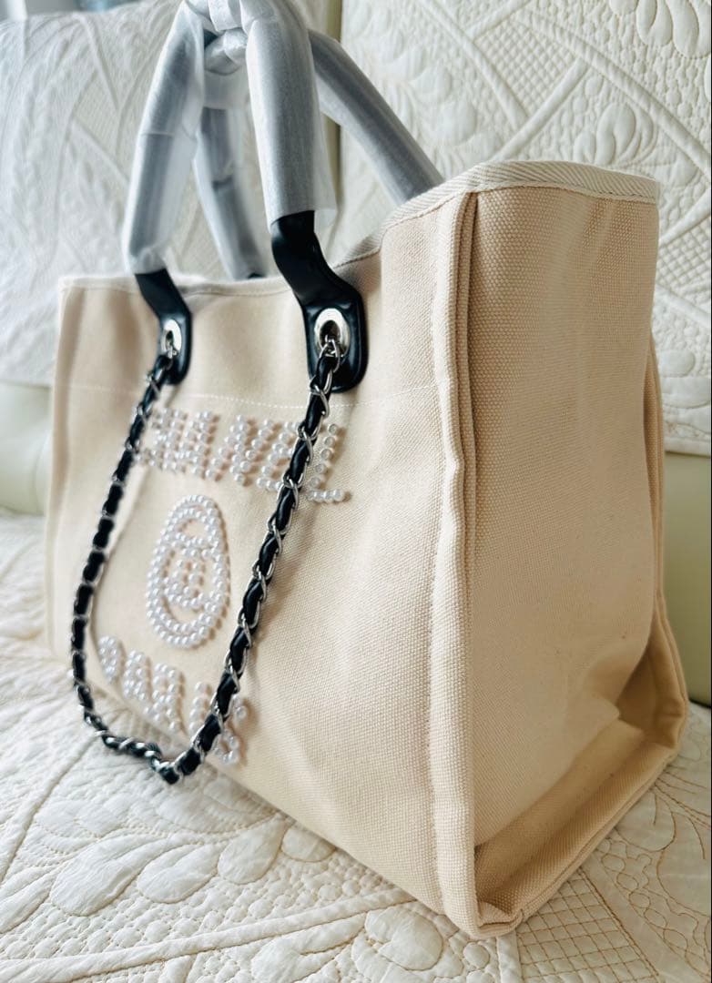 CHANELノベルティ☆肩掛けチェーントートバッグ新品キャンバス白