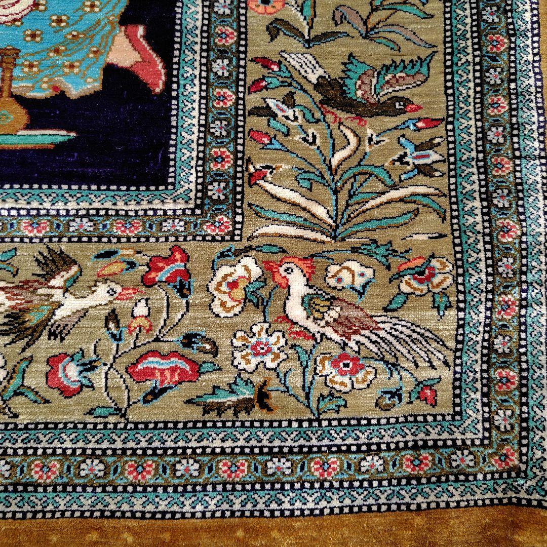 【酒宴はお城の庭で】ペルシャ絨毯　シルク手織り　ふたりの王子4人の召使い