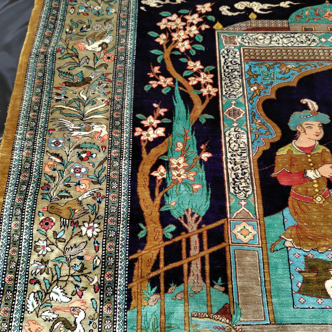 【酒宴はお城の庭で】ペルシャ絨毯　シルク手織り　ふたりの王子4人の召使い