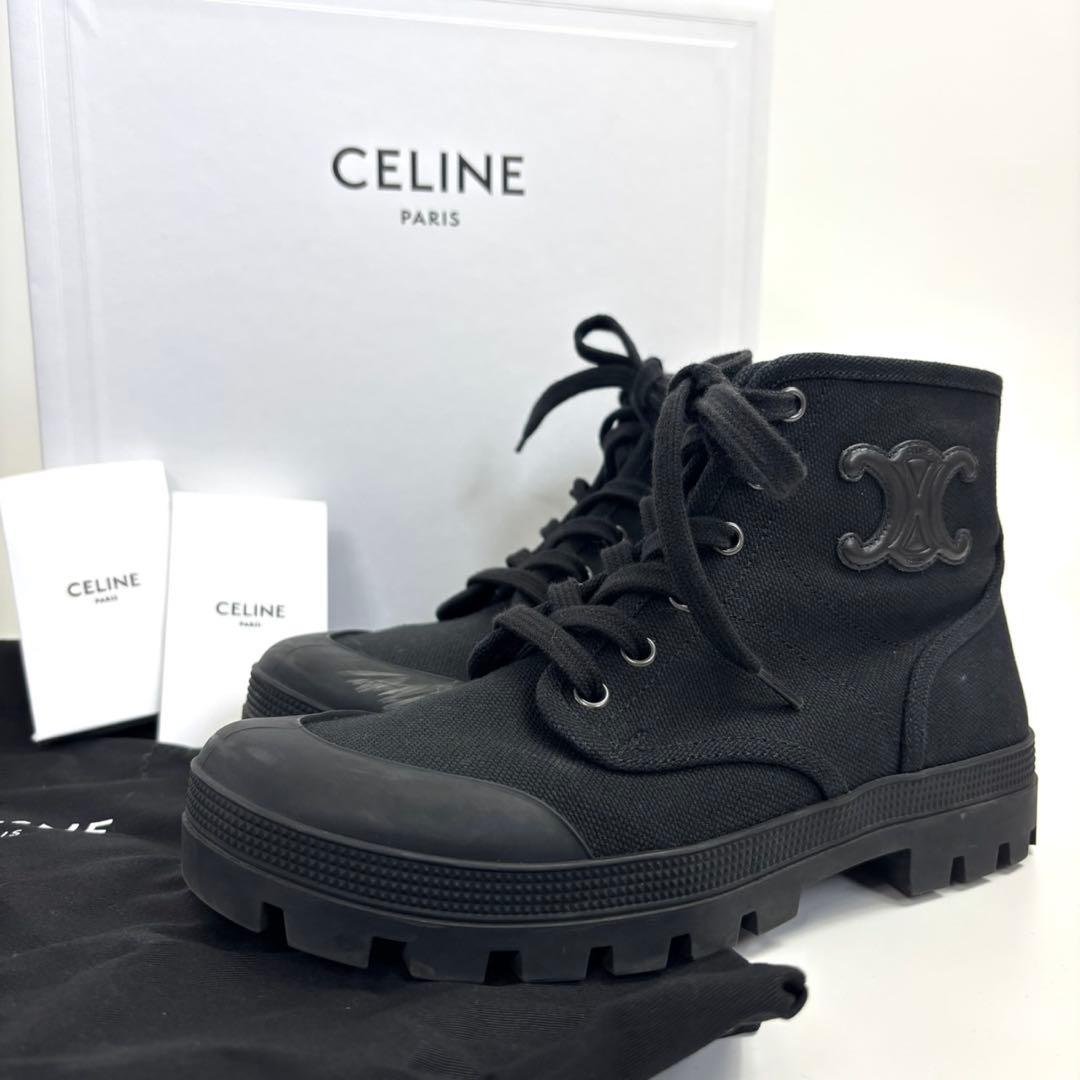 セリーヌ CELINE パタパンレースアップブーツ ブラック 37 24cm