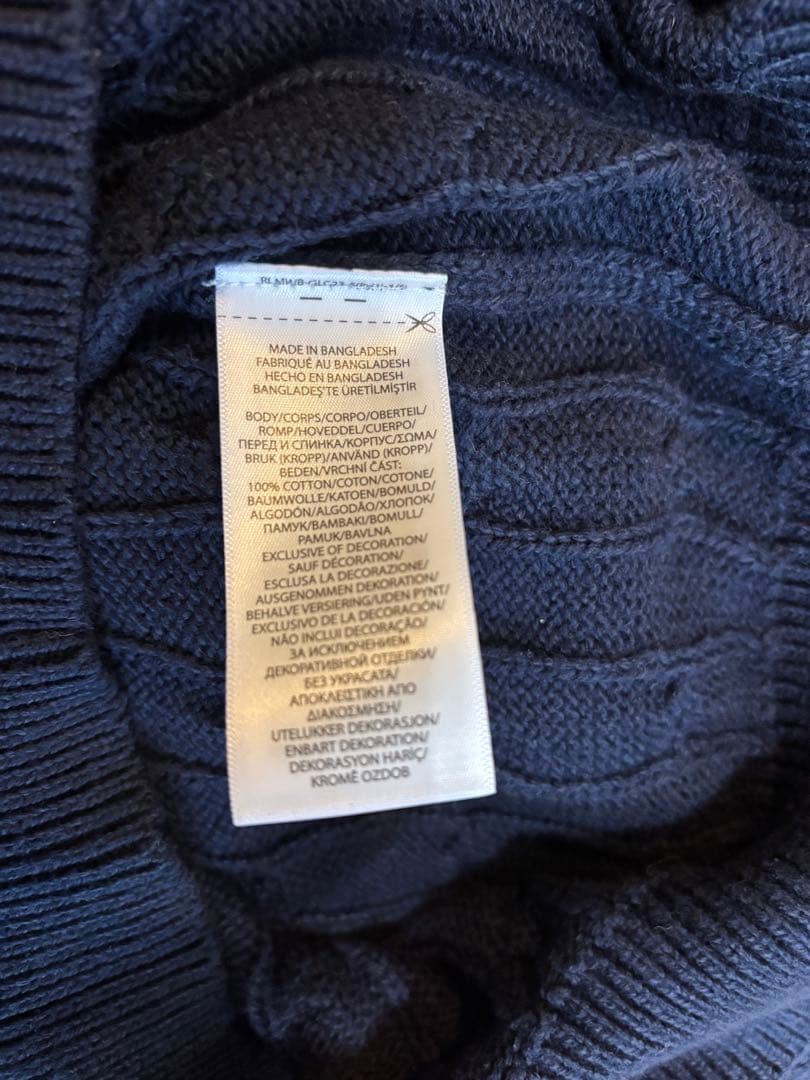 【試着のみ】ポロラルフローレン タートルネックケーブルニット ポニーS ネイビー