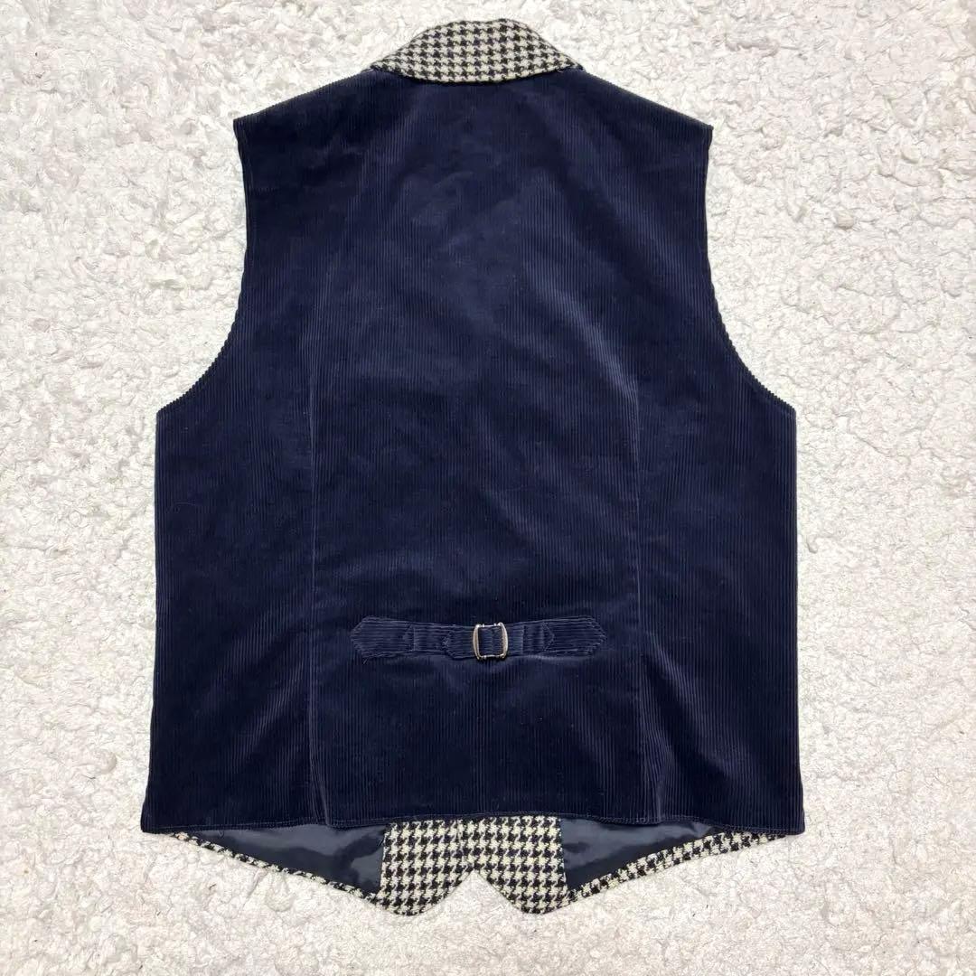 【未使用級】ハリスツイード 千鳥格子 クルミボタン ショールカラー ベスト LL