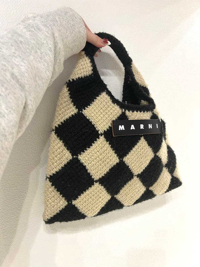 MARNI マルニ チェック柄ハンドバッグ 保存袋付 ブラック&ホワイト