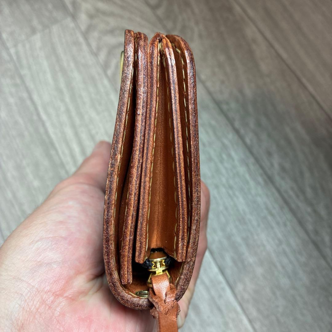 【週末セール】【茶芯】ブラック×ブラウン　ミドルトラッカーウォレット　真鍮