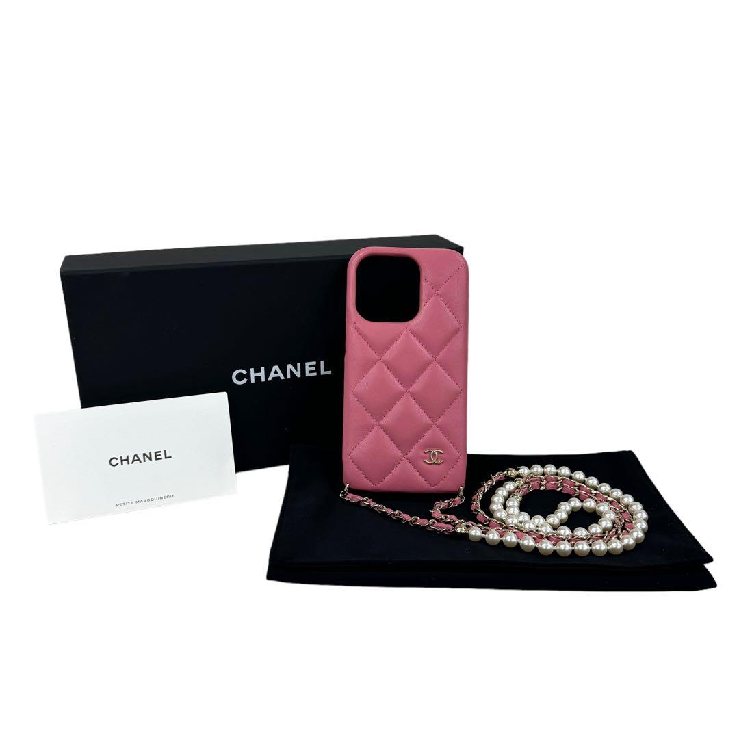 シャネル iPhone14Proケース パール マトラッセ ピンク AP3556