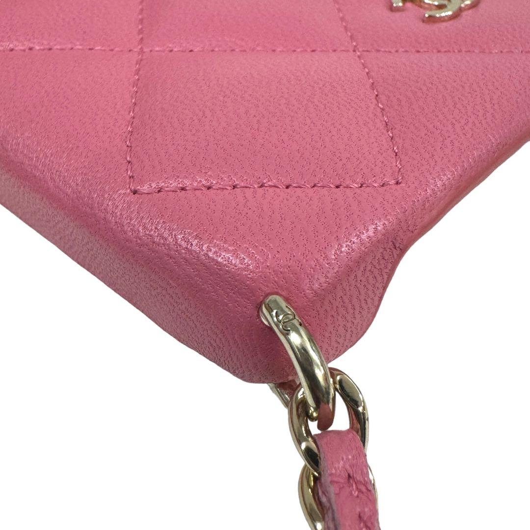 シャネル iPhone14Proケース パール マトラッセ ピンク AP3556