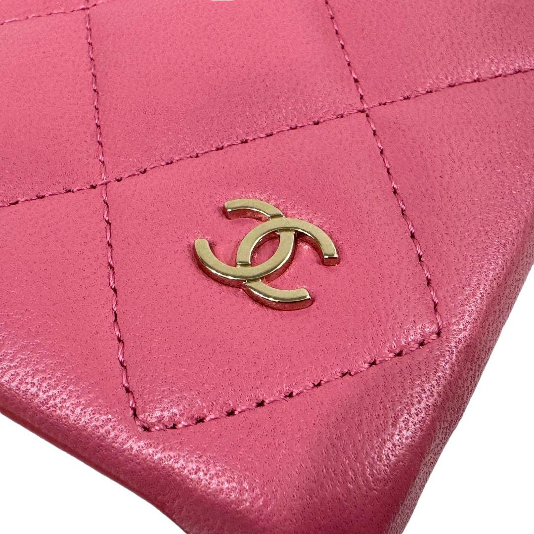 シャネル iPhone14Proケース パール マトラッセ ピンク AP3556