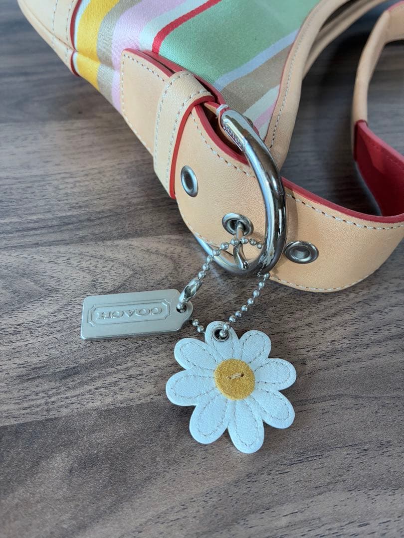 コーチ　カラフルボーダー　ホーボー　ハーフムーン　チャーム付き