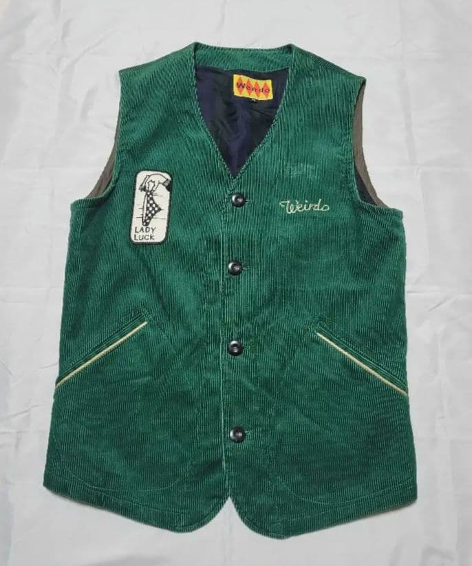 Weirdo コーデュロイ ベスト M glad hand グリーン