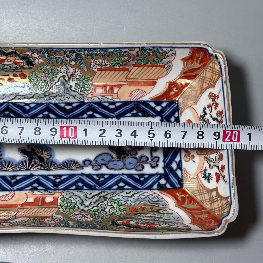 幕末〜明治期　上手　色絵風景画長皿　五客　絢爛豪華　緻密な絵付　古器を楽しむ