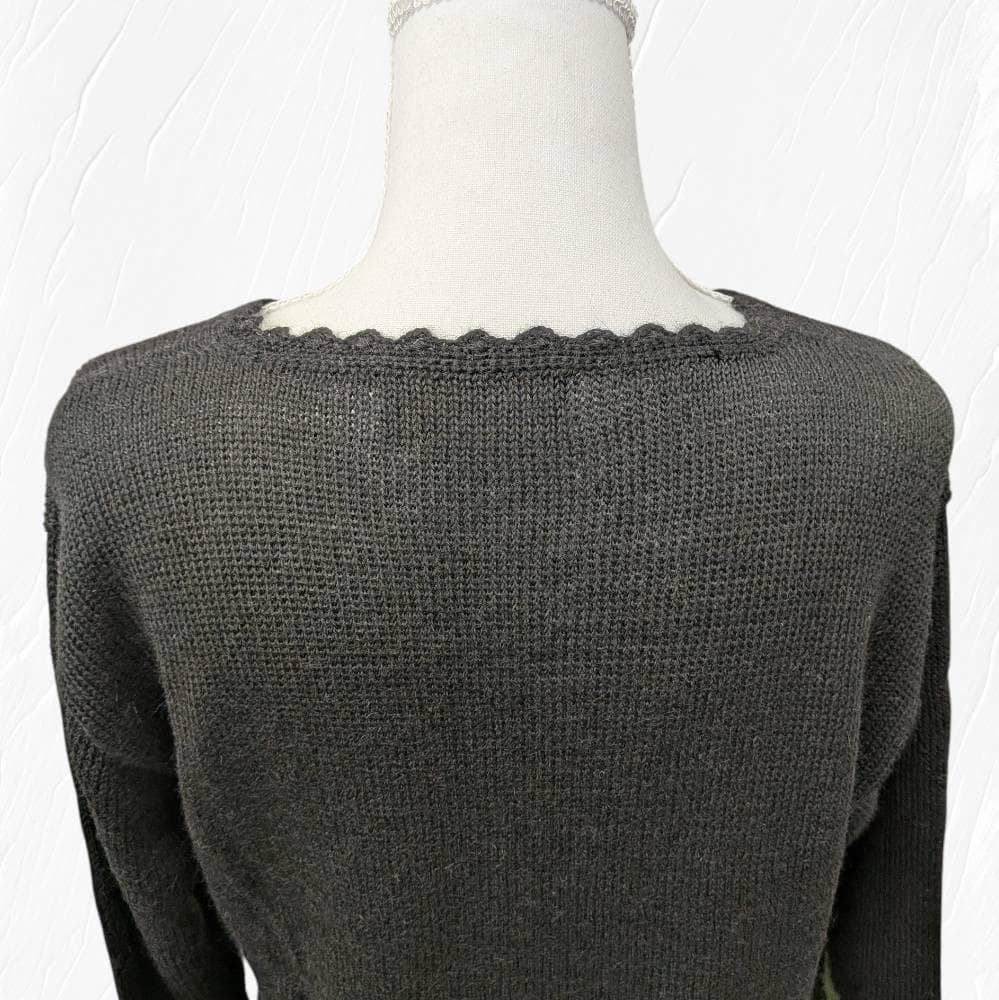 アルパカ １００％ 花柄 カーディガン ブラック Ｍ～Ｌ相当