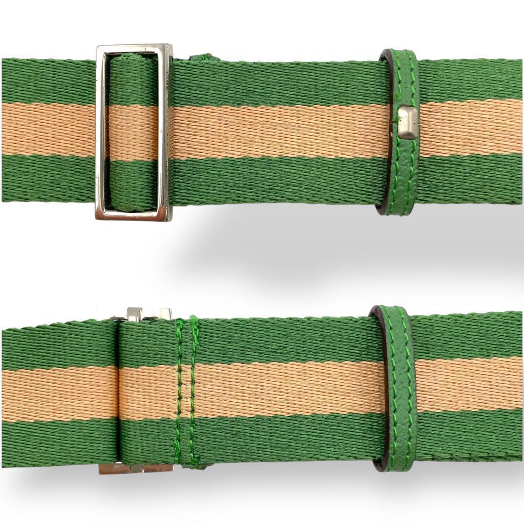 美品 GUCCI ボディバッグ キャンバス グリーン シェリーライン レザー