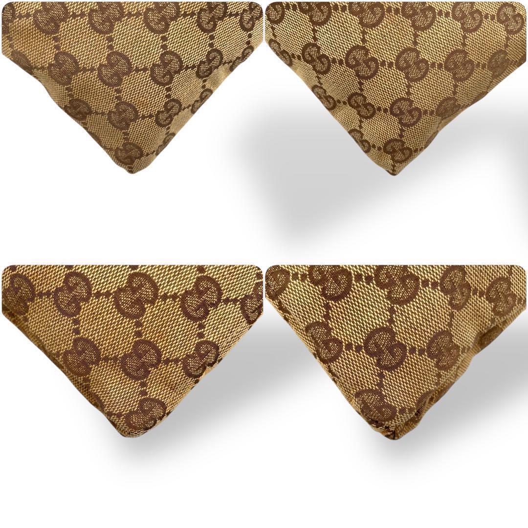 美品 GUCCI ボディバッグ キャンバス グリーン シェリーライン レザー