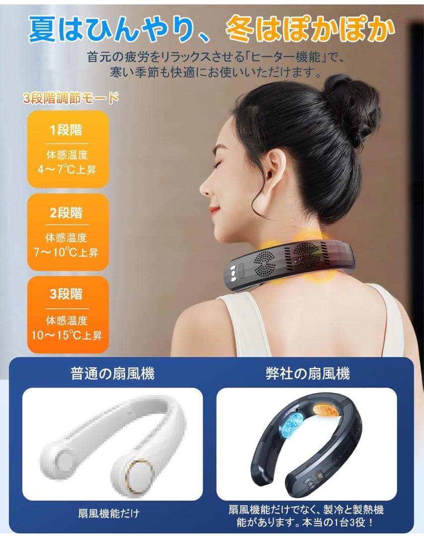 ネッククーラー ネックファン 扇風機 ホワイト 温冷8000mAh 軽量