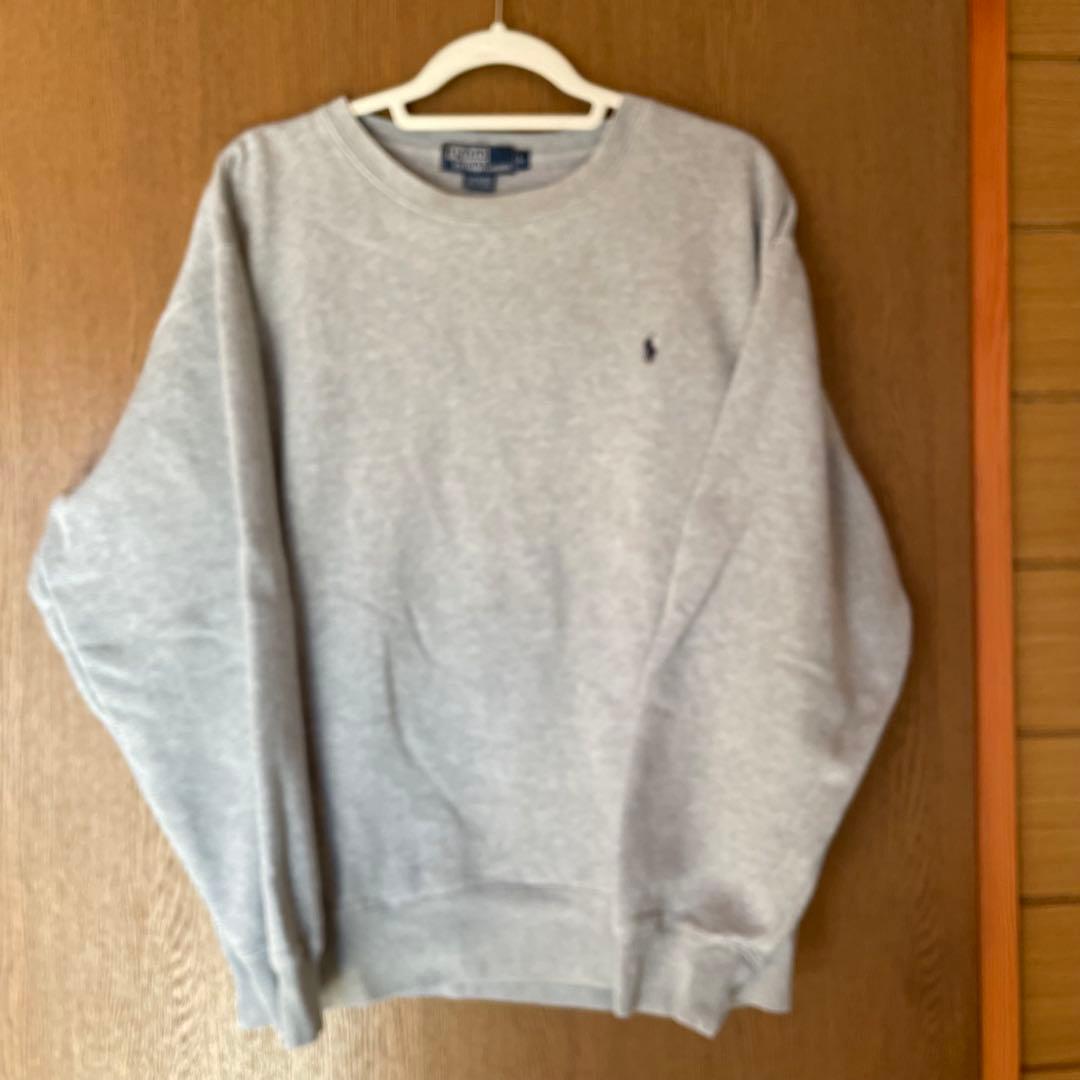 た*様 ポロ ラルフローレン グレイ トレーナー L 紺刺繍 古着
