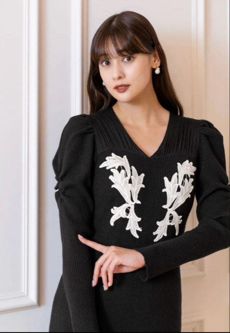 ワンピース herlipto Lily Lace Knit Midi Dress S