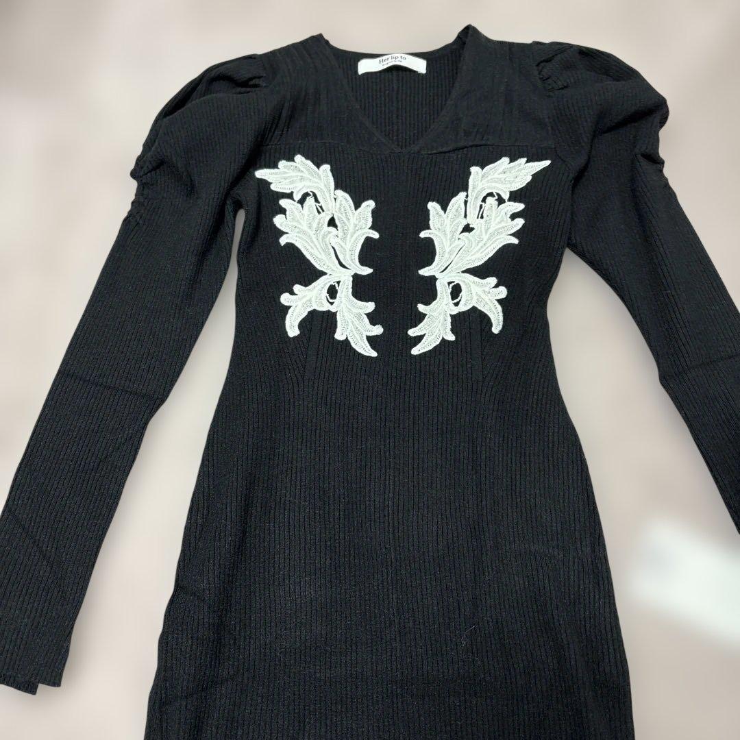ワンピース herlipto Lily Lace Knit Midi Dress S