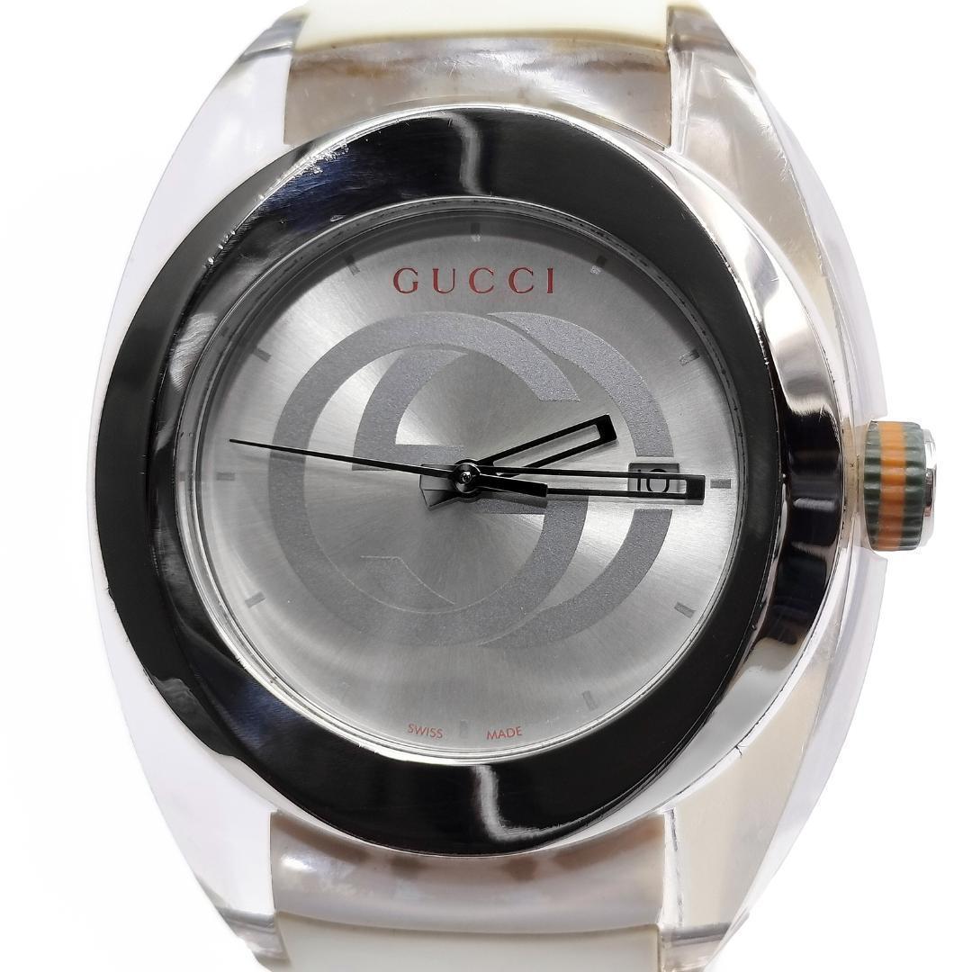 グッチ 腕時計 SYNC メンズ インターロッキングG シェリーライン 白色系