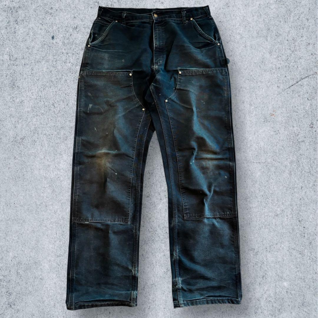 希少USA製Carharttダブルニー 極上フェード ブラック B01#567